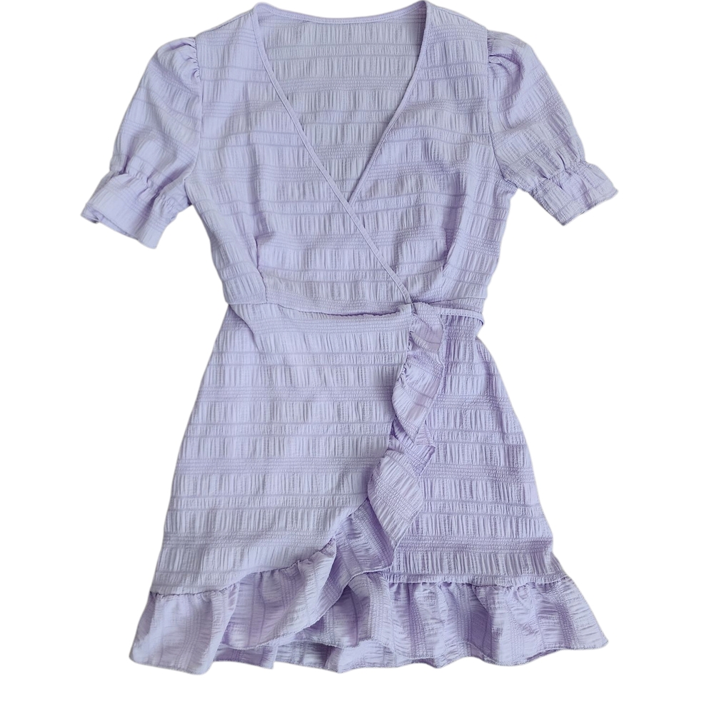 Shein Lavender Puff Sleeve Ruffle Wrap Dress - Size Petite XXS